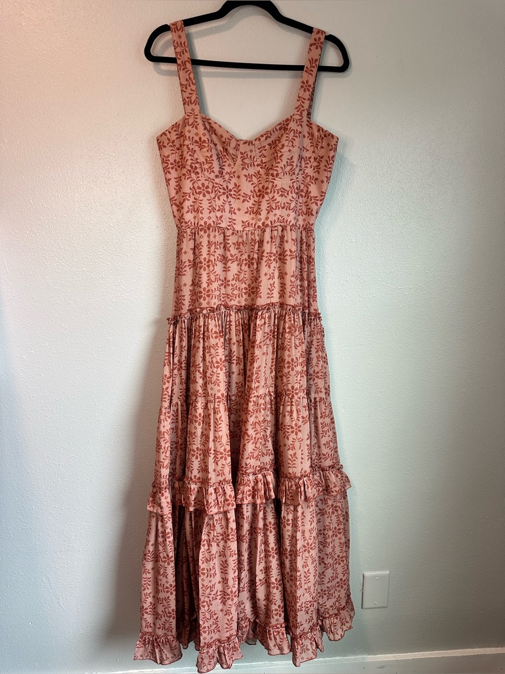 KLEID For Her Floral Tiered Bustier Maxi Dress Dusty Pink Rust Size XS Ruffle